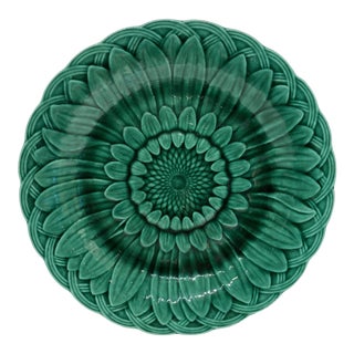 1920s French Metallica Green Plate With Sunflower Design For Sale