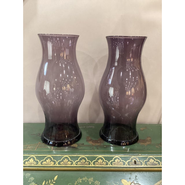 Pair of English Amethyst - Colored Glass Hurricanes For Sale In Raleigh - Image 6 of 6