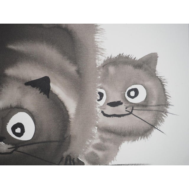 Laszlo Tibay, Pair of Cats Hunting and Their Kitten, Original Ink Drawing For Sale - Image 5 of 7