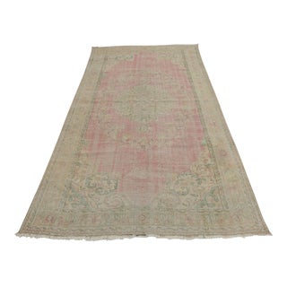 1970s Turkish Vintage Muted Red Floral Desing Area Rug For Sale