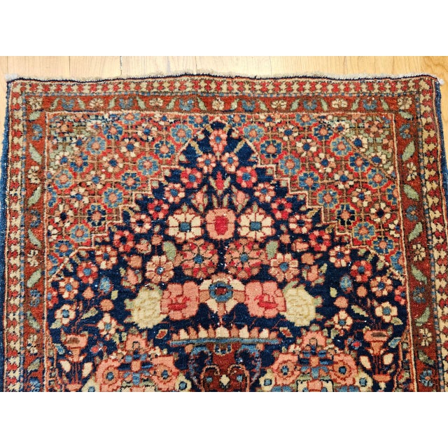 Vintage Persian Isfahan Rug, Hand-Knotted Wool, Pictorial Vase Pattern, Navy & Red, 2x3 For Sale - Image 4 of 11