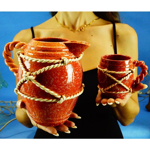 Vintage Ceramic Service with Jug and Glasses by La Colonnata Sesto Fiorentino, 1920s, Set of 7 For Sale - Image 4 of 18