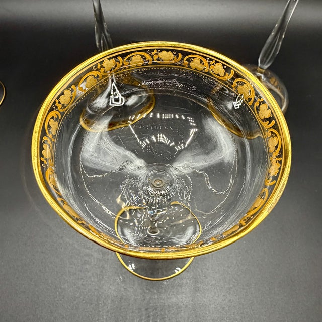 French Belle Époque Hand-Blown and Hand-Gilded Glass Champagne Coupes, Wine, Port and Liqueur Glasses, 1900s, Set of 18 For Sale - Image 11 of 18