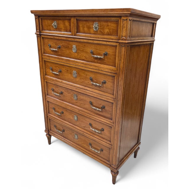 French Vintage Henredon Furniture French Neoclassical Louis XVI–style Tall Chest For Sale - Image 3 of 17