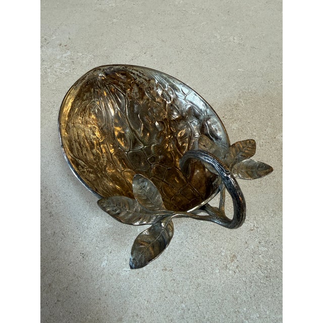 Modern Silvered Metal Botanical Bowl With Branch Handle, 1970s For Sale - Image 3 of 6