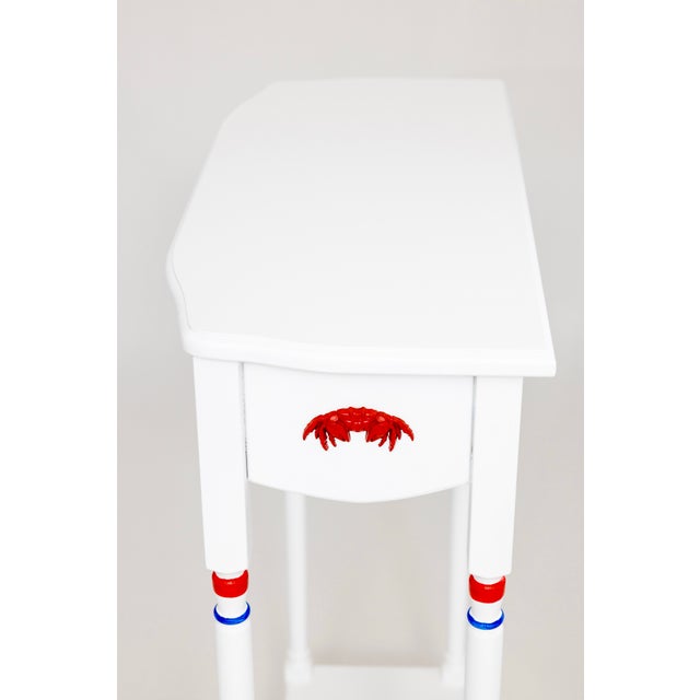 Wood Coastal Story Console Table | Crab and Fish Design Small Entryway Table - Solid Wood For Sale - Image 7 of 8