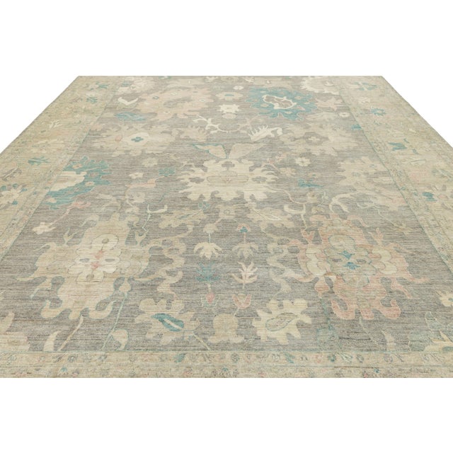 11x16 Modern Oushak Style Hand-Knotted Wool Area Rug in Taupe, Soft Teal & Blush For Sale - Image 10 of 11