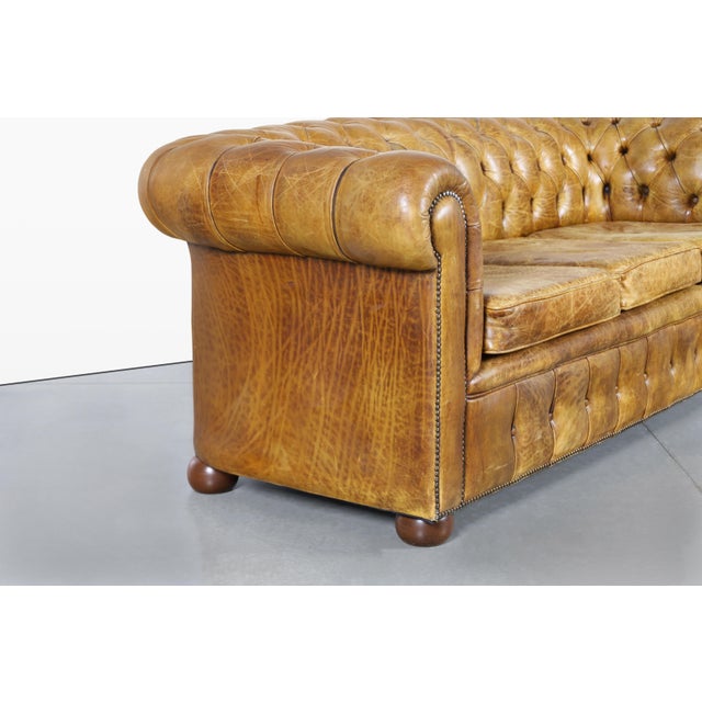 Mid-Century Modern Vintage English Leather Chesterfield Sofa For Sale - Image 3 of 11