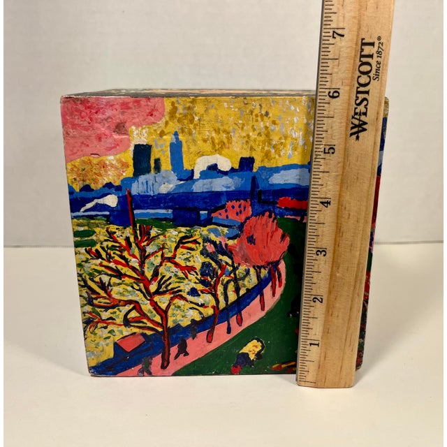 Vintage Oil on Wooden Cube Reproduction of André Derain Famous Artworks 6" X 6" For Sale - Image 10 of 10