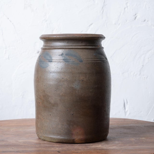 American Virginia Stoneware Blue Slip Crock For Sale - Image 3 of 9