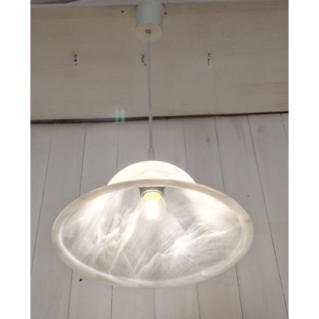 1990s Vintage Pendant Lamp with White Marbled Glass Shade on Plastic Mount, 1990s For Sale - Image 5 of 7