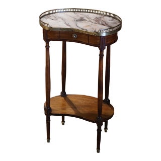 Early 20th Century French Louis Philippe Marble Top Mahogany Kidney Side Table For Sale