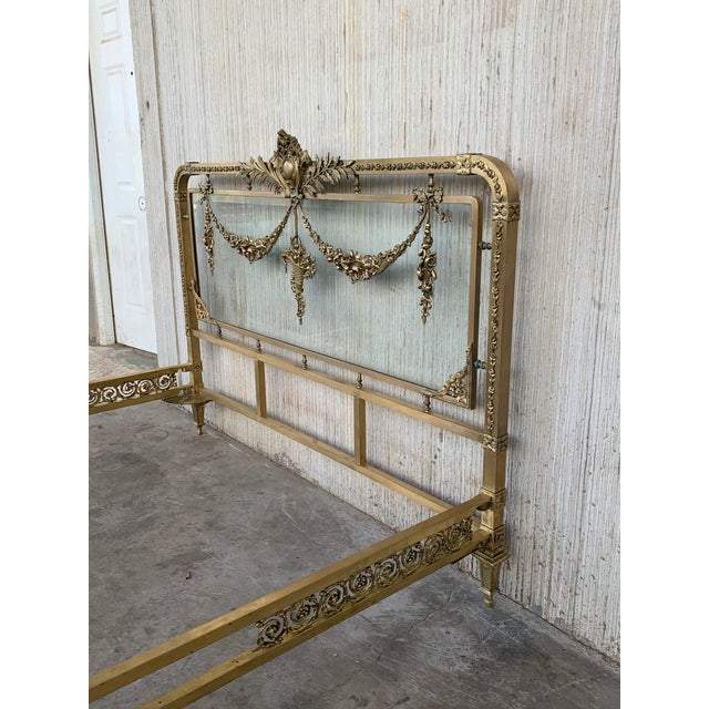 Brass 19th Century French Belle Époque Full Bronze Iron Brass and Glass Bedframe For Sale - Image 8 of 12