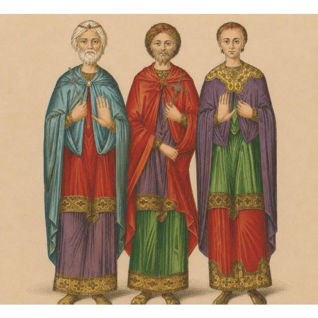 Late 19th Century Racinet, Byzantine Costume Study: Imperial & Clerical Dress, 1888, Chromolithograph For Sale - Image 5 of 10