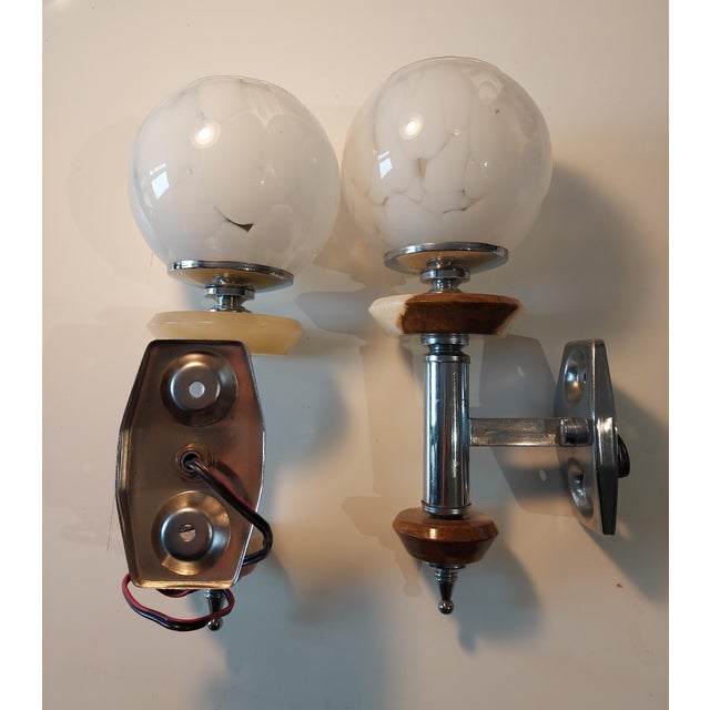 Ivory Art Deco Style Torchere Wall Lamps, 1960s, Set of 2 For Sale - Image 8 of 10