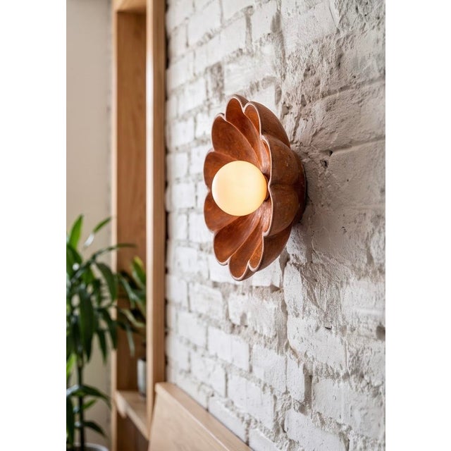Contemporary Contemporary Handmade Red Travertine Flower Wall Sconce For Sale - Image 3 of 4