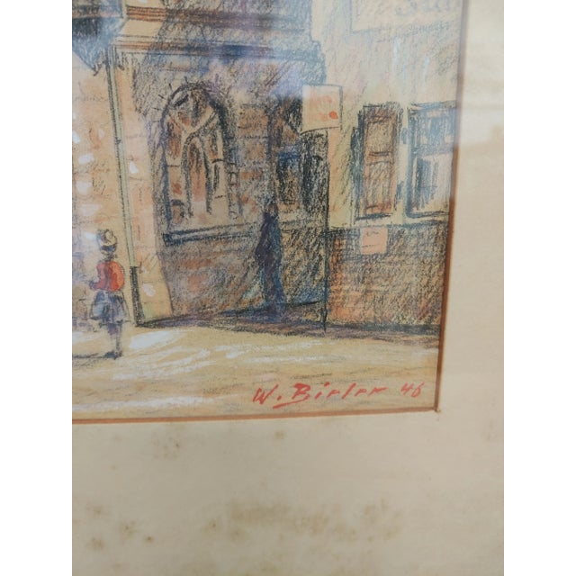 Street Art Vintage 1946 Colored Pencil Drawings of German Cityscapes - a Pair, Framed For Sale - Image 3 of 9