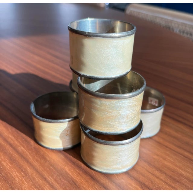 1960s Pearly Enamel and Brass Napkin Rings-Set of 7 For Sale - Image 4 of 8