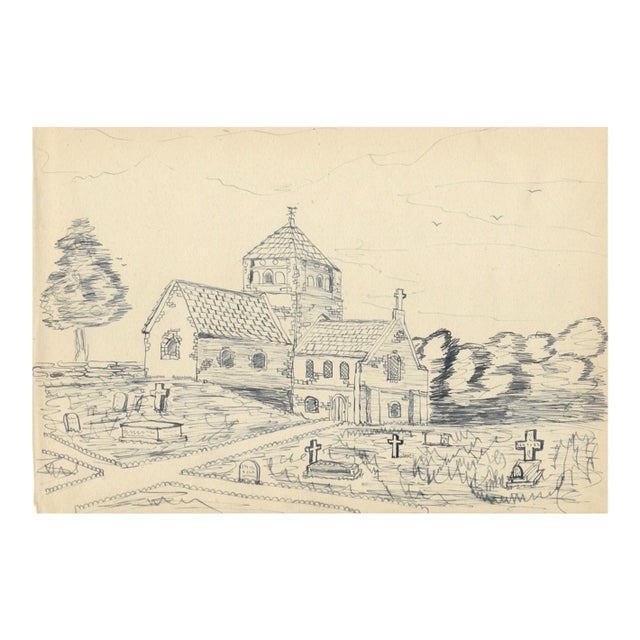 1943 William Wood English Church Drawing For Sale