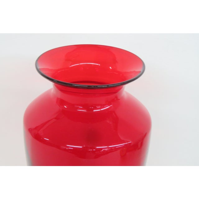 Mid 20th Century Hand Blown Ruby Red Tall Vase With Flared Opening and Clear Base 5084b For Sale - Image 5 of 11