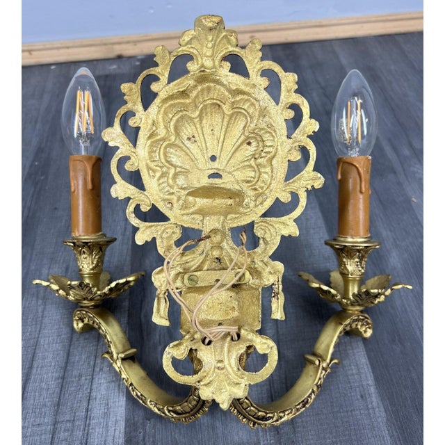 Vintage French Wall Lamps in Brass, Set of 2 For Sale - Image 14 of 15