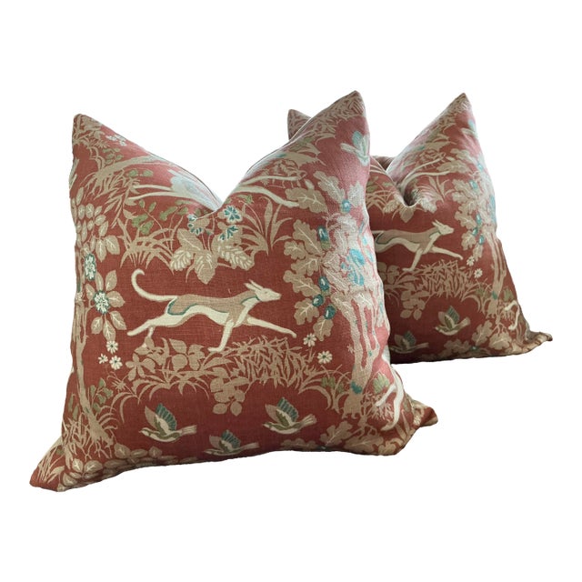 Lee Jofa "Mille Fleur" Pillows in Brick- A 22" Pair For Sale