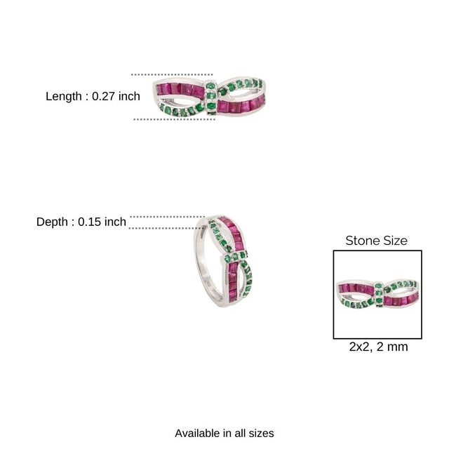 Elegant Square Cut Emerald & Ruby Infinity Band Ring for Women Crafted in 925 Silver - Size 7 For Sale - Image 9 of 10