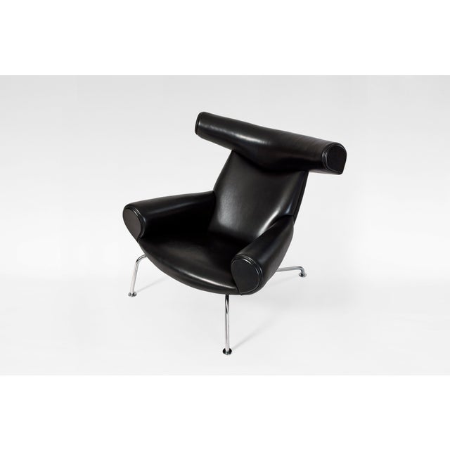 EJ100 Ox Lounge Chair in Black Leather by Hans J. Wegner for Erik Jørgensen, 1980s For Sale - Image 3 of 8