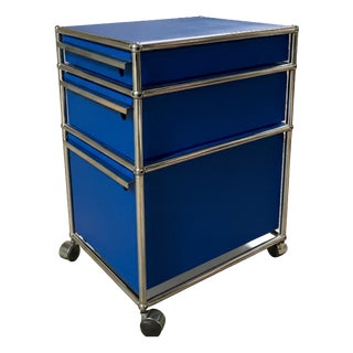 Matte Blue M63 Cabinet on Casters with Drawers attributed to Fritz Haller and Paul Schärer for USM Haller For Sale