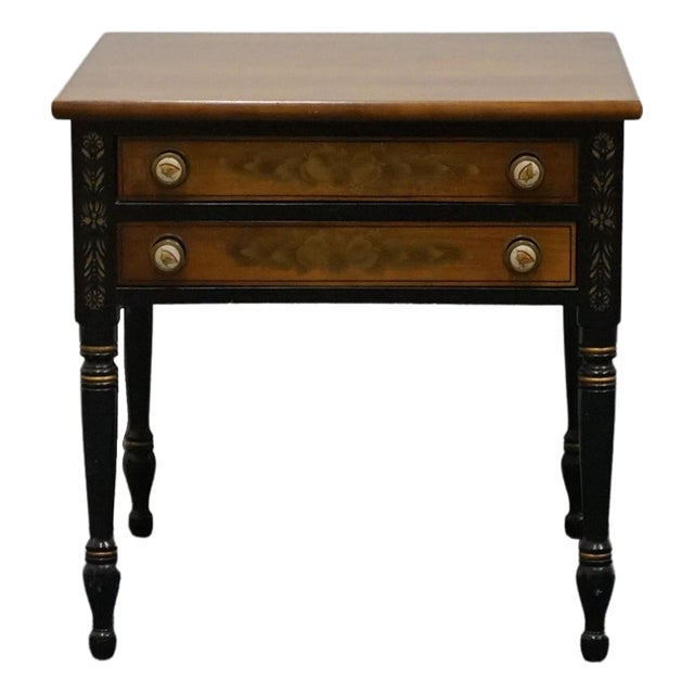 Genuine Hitchcock Solid Cherry Hand Stenciled Black & Gold 22" Square Accent End Table For Sale