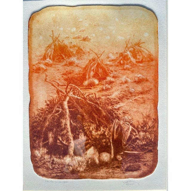 "Paiute Wikiup" Etching Roy Purcell Artist’s Proof Framed Native American For Sale - Image 4 of 16