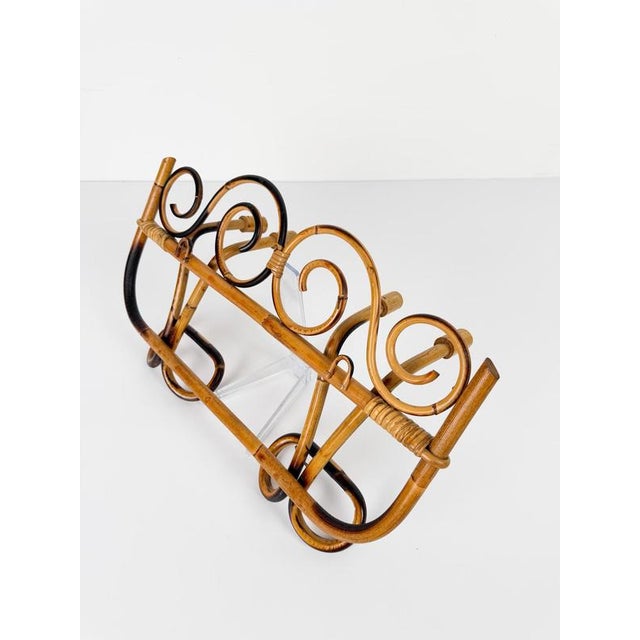 Italian Riviera Mid-20th Century Modern Cane, Rattan & Bamboo Wall Coat Rack, 1960s For Sale - Image 11 of 13