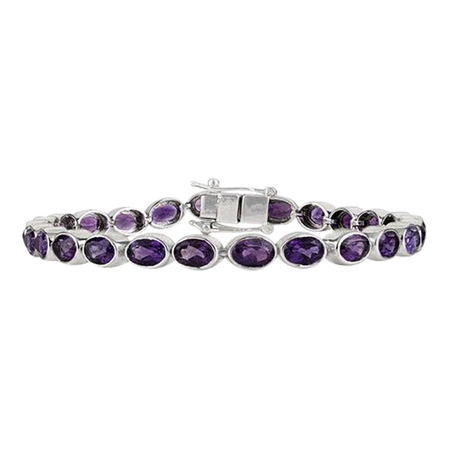 Exquisite 11.72 CTW Natural Amethyst Oval Silver Tennis Women Bracelet by Caratandher For Sale
