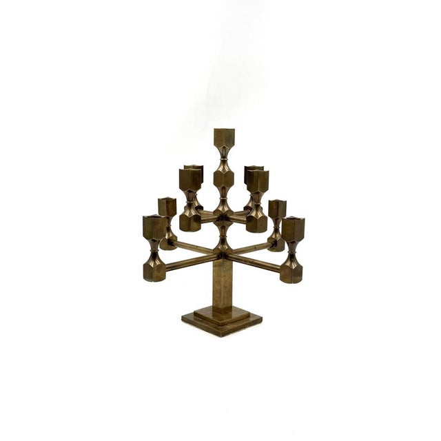 Modern Brass Sculptural 9-Light Candelabra by Lars Bergsten for Gusum, Sweden, 1992 For Sale - Image 9 of 15
