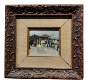 Women at the Market 1920s French Impressionist -Oil Painting