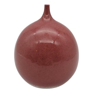 Late 20th Century Minimalist Studio Pottery Bottle Vase in Cranberry Pink Glaze For Sale
