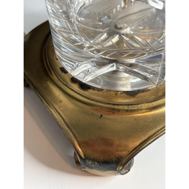 Mid-20th Century Signed Dresden German Cut Crystal & Brass Hollywood Regency Table Lamp For Sale - Image 10 of 12