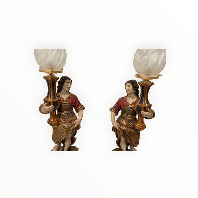 Vintage Pair of Maitland-Smith Italian Baroque Style Figural Table Lamps Made Italy 1980s-1990s. Approx. 31 3/4" High x 8"...
