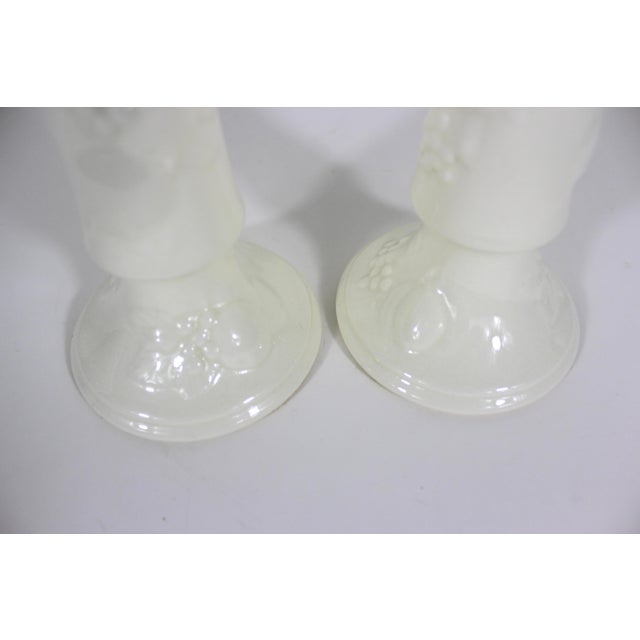 Antique Royal Worcester Crown Ware England Porcelain White Raised Fruit Beaded Rim Candlesticks, a Pair For Sale - Image 10 of 11