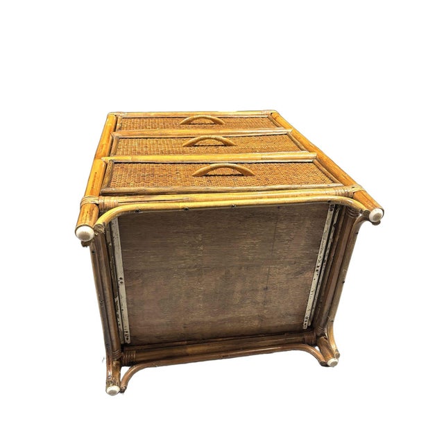 19th Century Aesthetic Movement Rattan & Woven Wicker Three Drawer Nightstand For Sale - Image 10 of 11