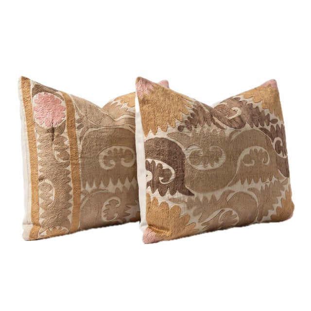 This beautiful 23'' x 27'' & 22'' x 26'' hand-embroidered Suzani pillow cover set was made from authentic Uzbek cotton...