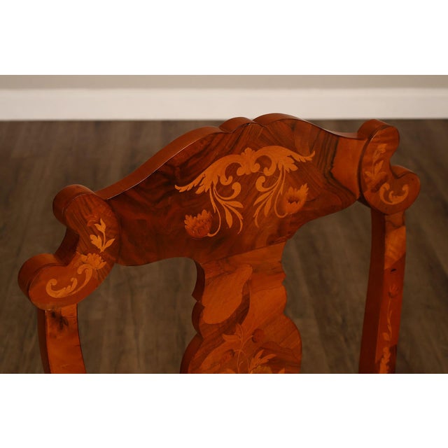 Italian Baroque Style Set of Eight Inlaid Olive Wood Dining Chairs For Sale - Image 11 of 18