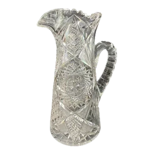 Antique American Brilliant Cut Hobstar Glass Sawtooth Pitcher