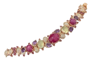 Bochic "Capri" Vintage Amethyst & Multi Color Sapphires Cuff - 18K & Silver