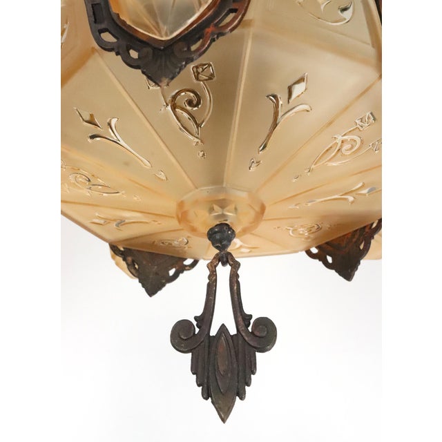 Mid 20th Century Art Deco Bronze Slip Shade Chandelier For Sale - Image 13 of 16