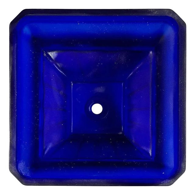 Vianne Art Deco Geometric Square Cobalt Art Glass Light Up Lamp Shade For Sale