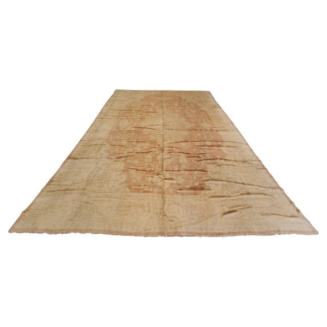Antique Turkish Angora Oushak Carpet, Handmade Oriental Rug Shrimp, Pink, Ivory For Sale - Image 16 of 18