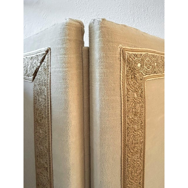 Traditional Custom 4-Panel Velvet Folding Screen For Sale - Image 3 of 4