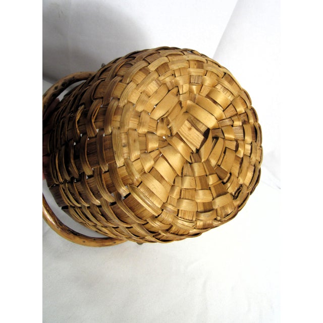 Vintage Wood Slat Basket + Bent Wood Stick Handle For Sale - Image 9 of 16