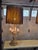 Quantity 2 46-inch height including shade, gold leaf finish lamps, four light settings, and the crystals are 100% intact,
